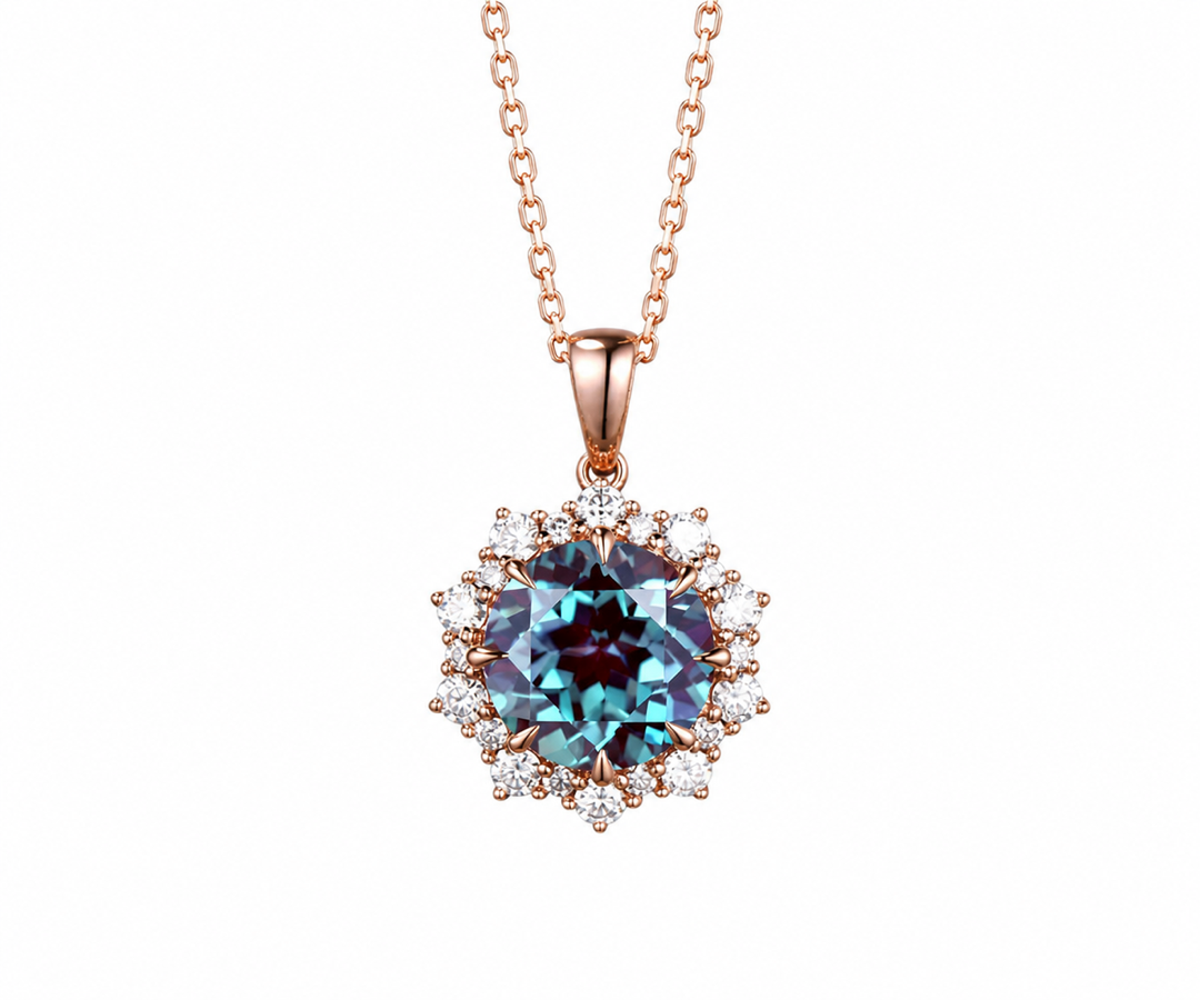 Whispervow Round 2ct alexandrite necklace vintage unique halo snowdrift diamond pendant women gemstone anniversary bridal product view 1 of 4