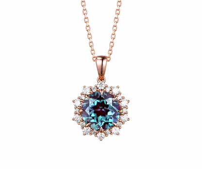Whispervow Round 2ct alexandrite necklace vintage unique halo snowdrift diamond pendant women gemstone anniversary bridal product view 1 of 4