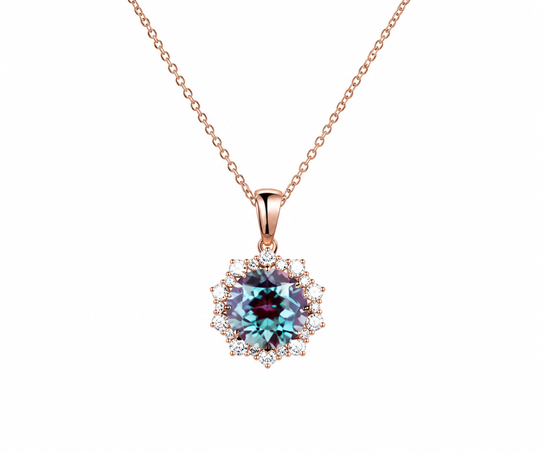 Whispervow Round 2ct alexandrite necklace vintage unique halo snowdrift diamond pendant women gemstone anniversary bridal product view 2 of 4