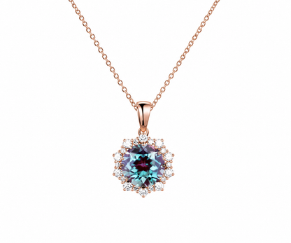 Whispervow Round 2ct alexandrite necklace vintage unique halo snowdrift diamond pendant women gemstone anniversary bridal product view 2 of 4