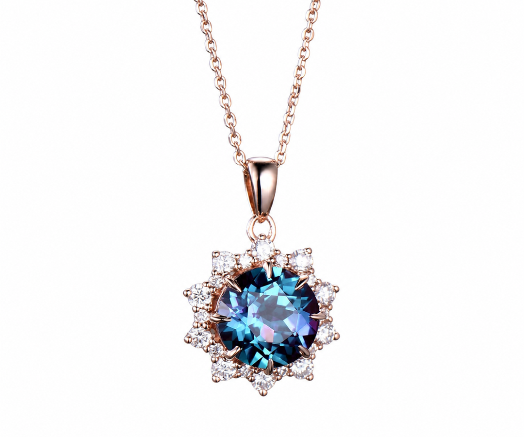 Whispervow Round 2ct alexandrite necklace vintage unique halo snowdrift diamond pendant women gemstone anniversary bridal product view 3 of 4