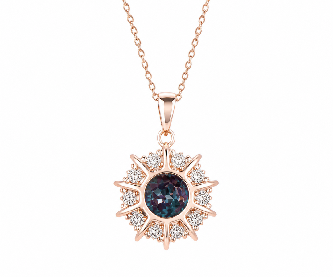 Whispervow Round 2ct alexandrite necklace vintage unique halo snowdrift diamond pendant women gemstone anniversary bridal product view 4 of 4