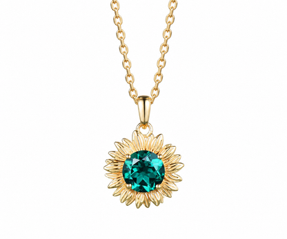 Whispervow Sunflower Drop Necklace Round Emerald Floral Pendant Green Gemstone Nature Inspired Jewelry Gift Women product view 1 of 4