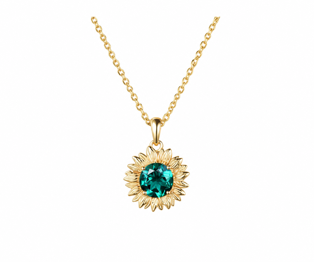 Whispervow Sunflower Drop Necklace Round Emerald Floral Pendant Green Gemstone Nature Inspired Jewelry Gift Women product view 2 of 4