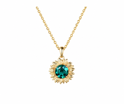 Whispervow Sunflower Drop Necklace Round Emerald Floral Pendant Green Gemstone Nature Inspired Jewelry Gift Women product view 2 of 4