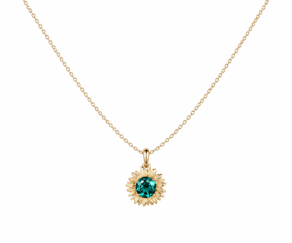 Whispervow Sunflower Drop Necklace Round Emerald Floral Pendant Green Gemstone Nature Inspired Jewelry Gift Women product view 3 of 4