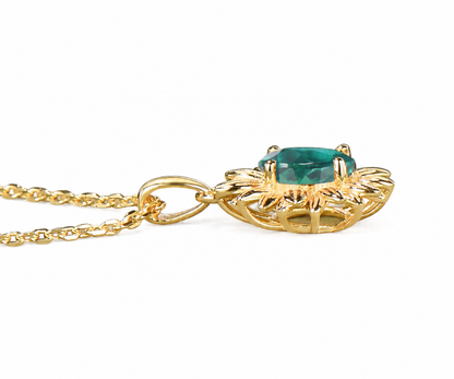 Whispervow Sunflower Drop Necklace Round Emerald Floral Pendant Green Gemstone Nature Inspired Jewelry Gift Women product view 4 of 4