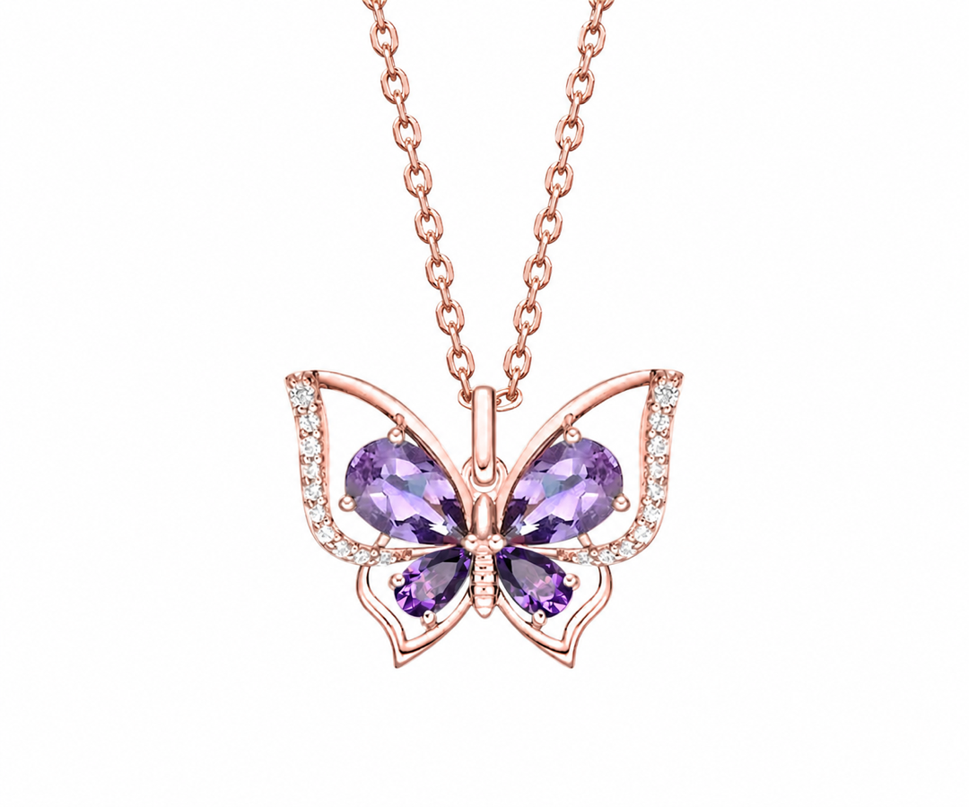 Whispervow Teardrop Real Amethyst Butterfly Necklace Vintage Vintage Purple Crystal Pendant Unique February Birthstone Gifts product view 1 of 4