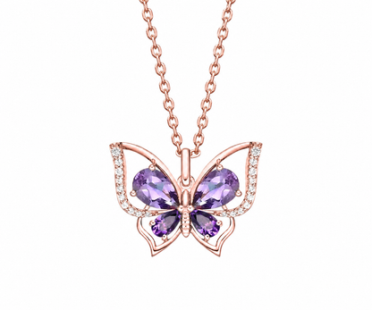 Whispervow Teardrop Real Amethyst Butterfly Necklace Vintage Vintage Purple Crystal Pendant Unique February Birthstone Gifts product view 1 of 4