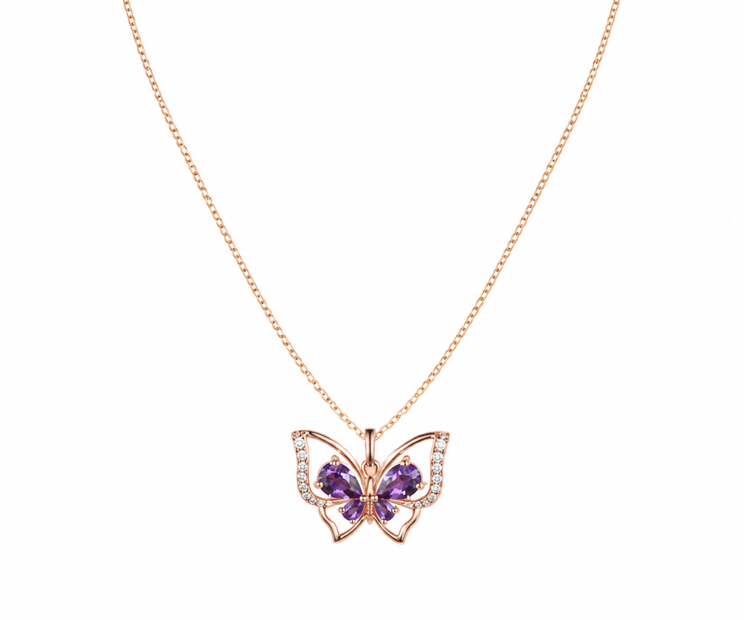 Whispervow Teardrop Real Amethyst Butterfly Necklace Vintage Vintage Purple Crystal Pendant Unique February Birthstone Gifts product view 2 of 4