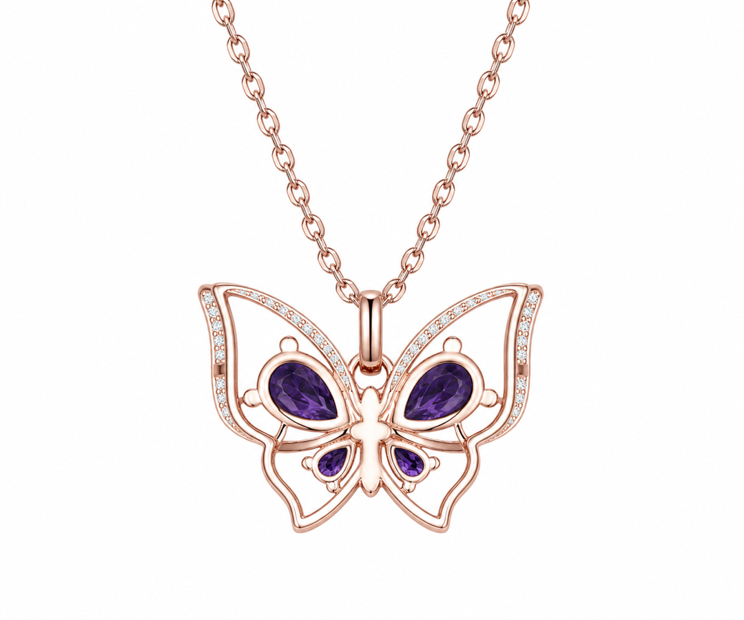 Whispervow Teardrop Real Amethyst Butterfly Necklace Vintage Vintage Purple Crystal Pendant Unique February Birthstone Gifts product view 3 of 4