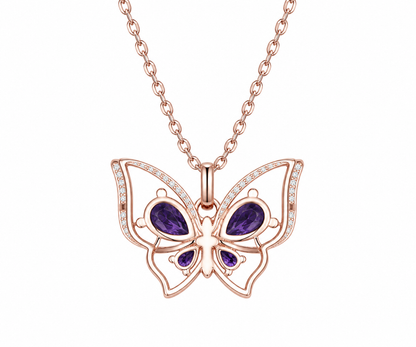 Whispervow Teardrop Real Amethyst Butterfly Necklace Vintage Vintage Purple Crystal Pendant Unique February Birthstone Gifts product view 3 of 4