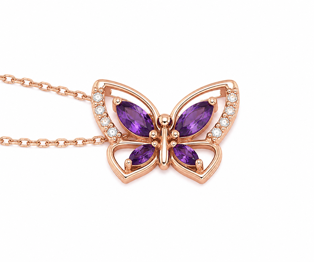 Whispervow Teardrop Real Amethyst Butterfly Necklace Vintage Vintage Purple Crystal Pendant Unique February Birthstone Gifts product view 4 of 4