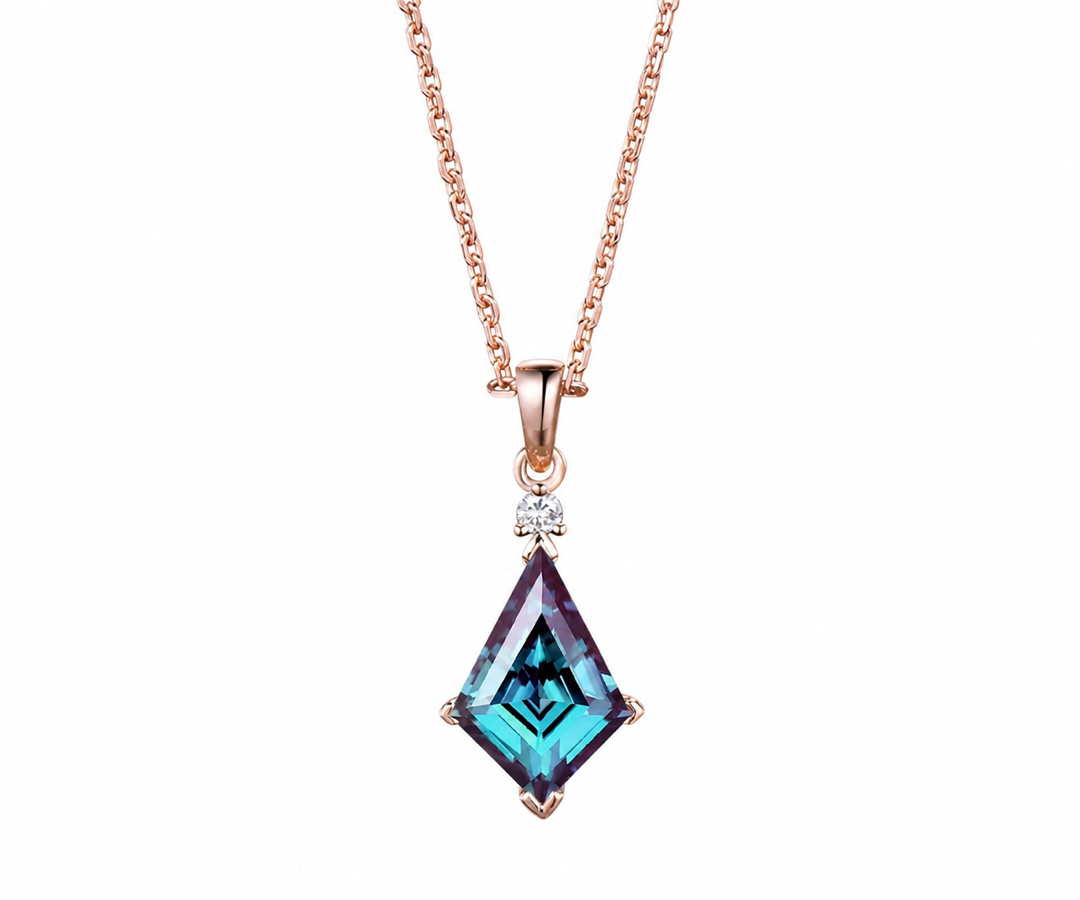 Whispervow Unique kite cut alexandrite necklace two stone diamond pendant women June birthstone anniversary bridal product view 1 of 4