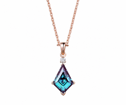 Whispervow Unique kite cut alexandrite necklace two stone diamond pendant women June birthstone anniversary bridal product view 1 of 4