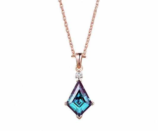 Whispervow Unique kite cut alexandrite necklace two stone diamond pendant women June birthstone anniversary bridal product view 1 of 4