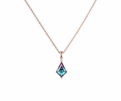 Whispervow Unique kite cut alexandrite necklace two stone diamond pendant women June birthstone anniversary bridal product view 2 of 4