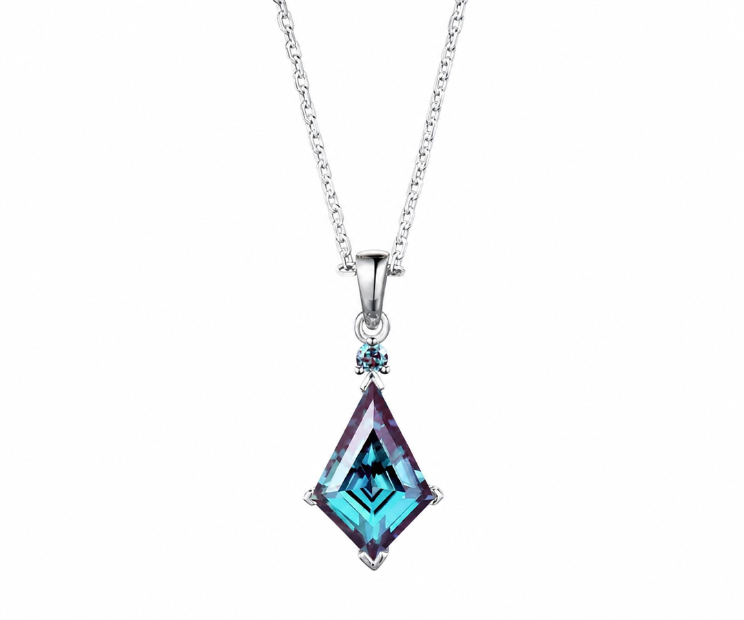 Whispervow Unique kite cut alexandrite necklace two stone diamond pendant women June birthstone anniversary bridal product view 4 of 4
