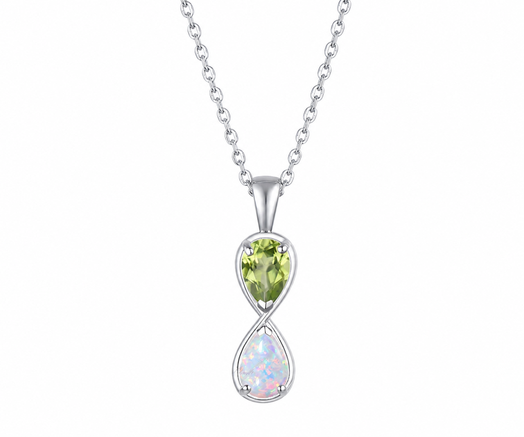 Whispervow Unique Pear Cut Natural Peridot Necklace Art Deco Two Stone Twisted Pendant Minimalist Teardrop product view 1 of 4