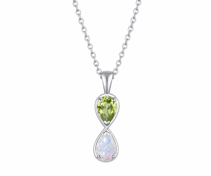 Whispervow Unique Pear Cut Natural Peridot Necklace Art Deco Two Stone Twisted Pendant Minimalist Teardrop product view 1 of 4