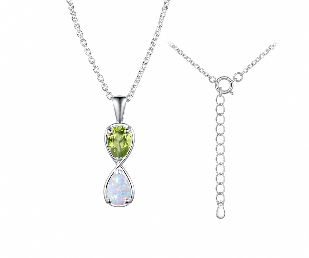 Whispervow Unique Pear Cut Natural Peridot Necklace Art Deco Two Stone Twisted Pendant Minimalist Teardrop product view 3 of 4