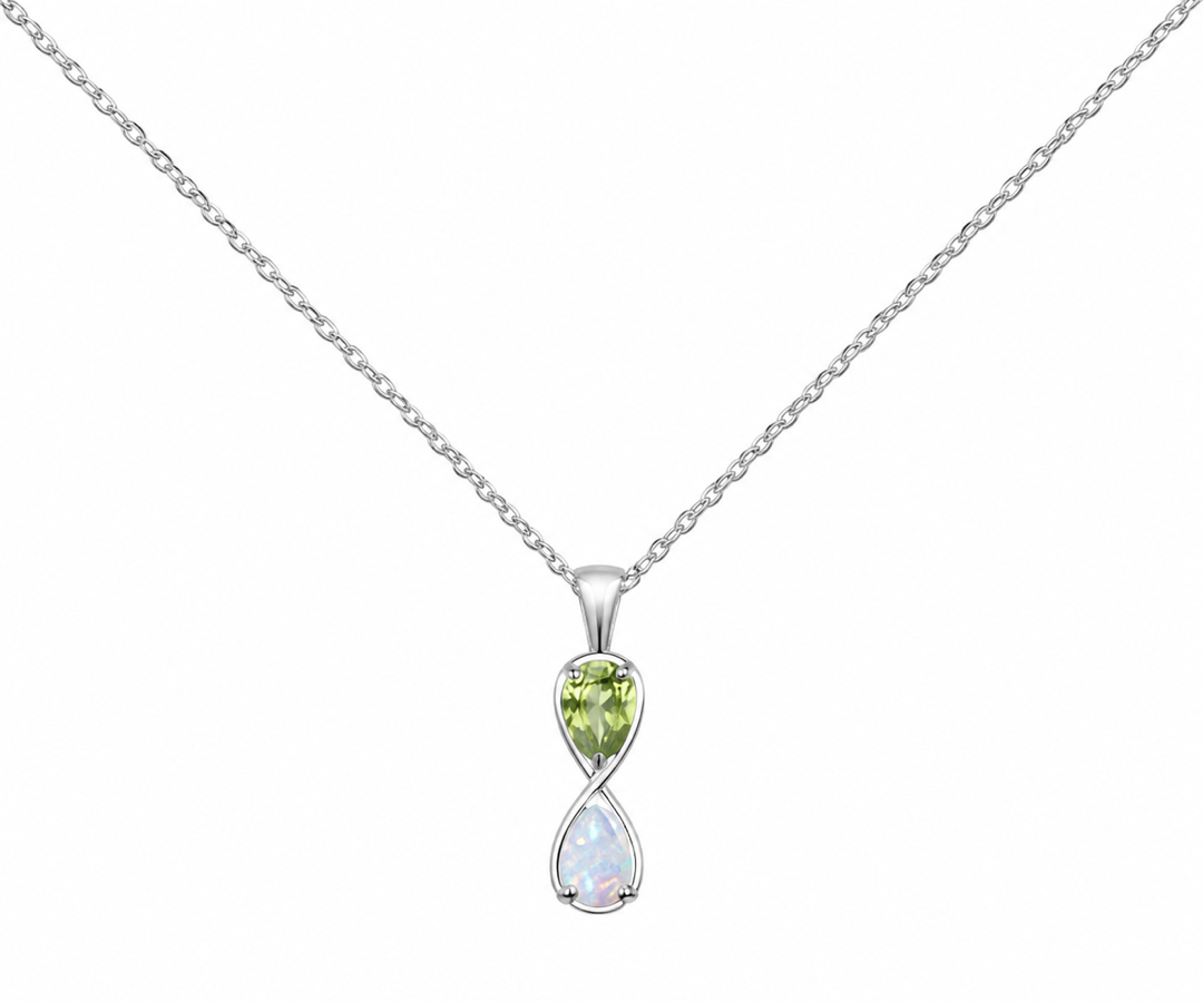 Whispervow Unique Pear Cut Natural Peridot Necklace Art Deco Two Stone Twisted Pendant Minimalist Teardrop product view 4 of 4