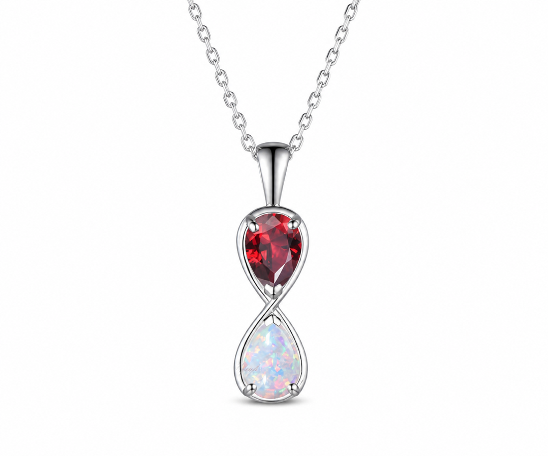 Whispervow Unique Pear Cut Ruby Opal Necklace Art Deco Two Stone Pendant Minimalist July Birthstone product view 1 of 4