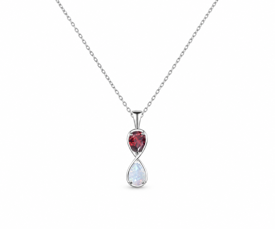Whispervow Unique Pear Cut Ruby Opal Necklace Art Deco Two Stone Pendant Minimalist July Birthstone product view 2 of 4