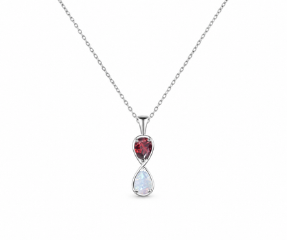 Whispervow Unique Pear Cut Ruby Opal Necklace Art Deco Two Stone Pendant Minimalist July Birthstone product view 2 of 4