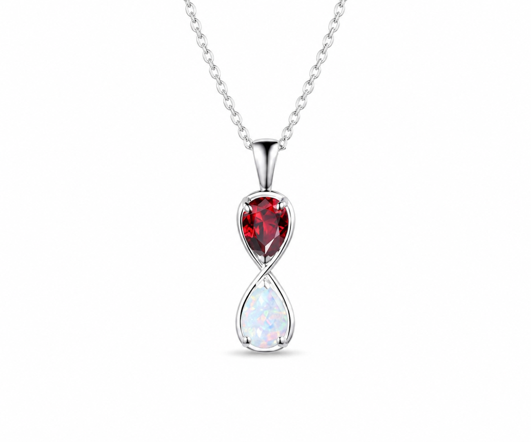 Whispervow Unique Pear Cut Ruby Opal Necklace Art Deco Two Stone Pendant Minimalist July Birthstone product view 3 of 4