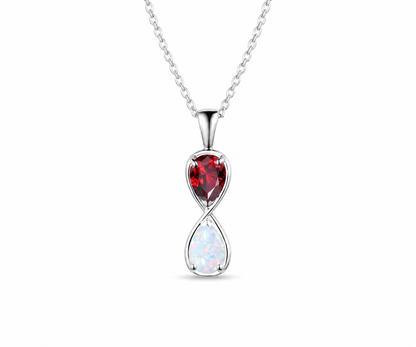 Whispervow Unique Pear Cut Ruby Opal Necklace Art Deco Two Stone Pendant Minimalist July Birthstone product view 3 of 4