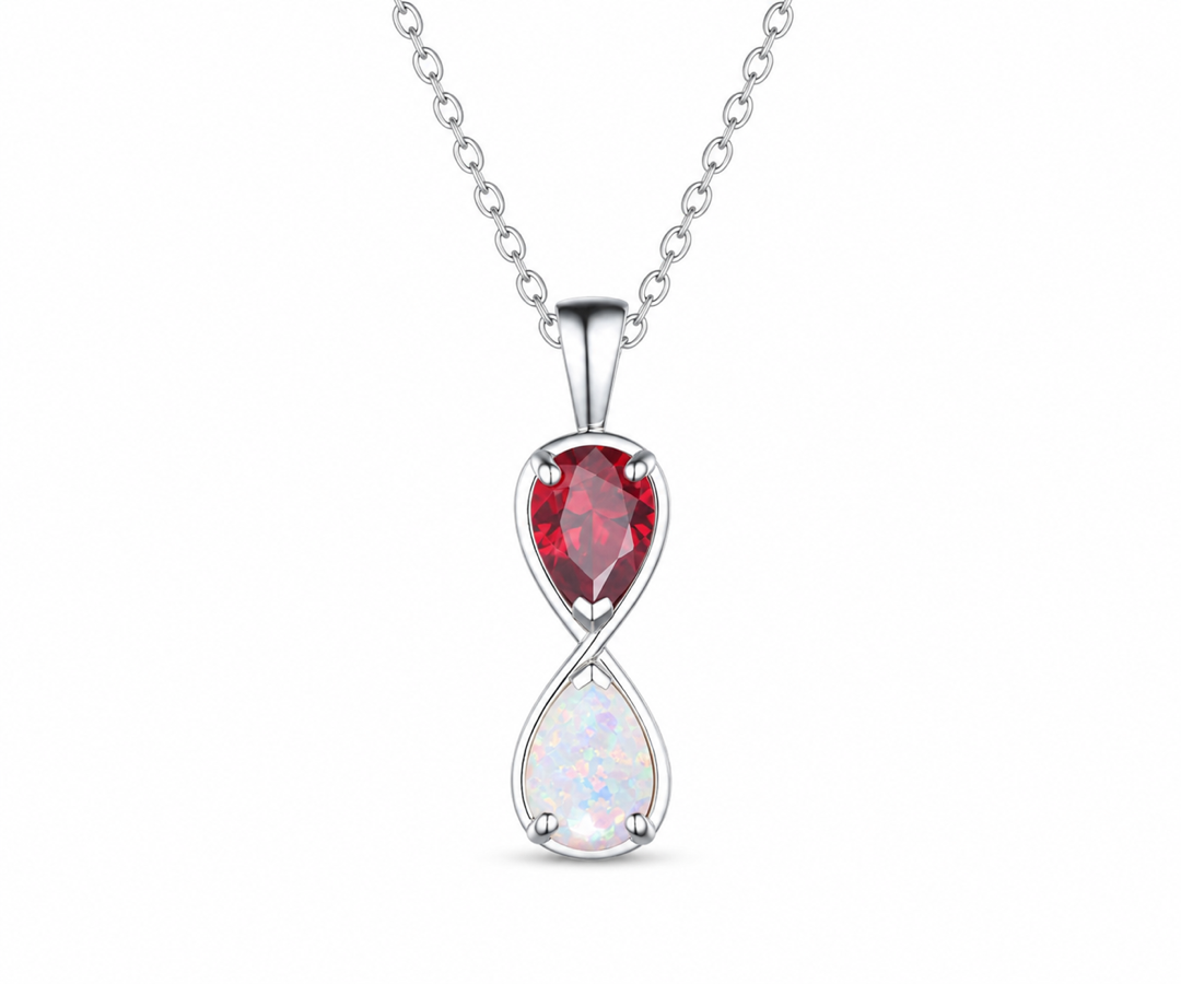 Whispervow Unique Pear Cut Ruby Opal Necklace Art Deco Two Stone Pendant Minimalist July Birthstone product view 4 of 4