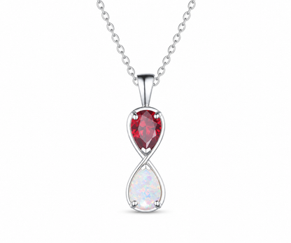 Whispervow Unique Pear Cut Ruby Opal Necklace Art Deco Two Stone Pendant Minimalist July Birthstone product view 4 of 4