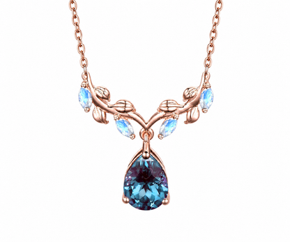 Whispervow Unique Teardrop Alexandrite Necklace Nature Inspired Leaf Necklace Marquise Moonstone Wedding Necklace Branch Pendant product view 1 of 4