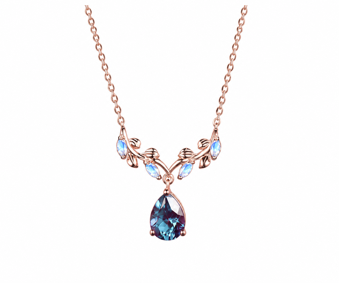 Whispervow Unique Teardrop Alexandrite Necklace Nature Inspired Leaf Necklace Marquise Moonstone Wedding Necklace Branch Pendant product view 2 of 4