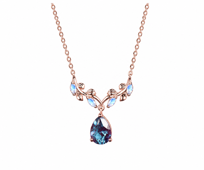 Whispervow Unique Teardrop Alexandrite Necklace Nature Inspired Leaf Necklace Marquise Moonstone Wedding Necklace Branch Pendant product view 2 of 4