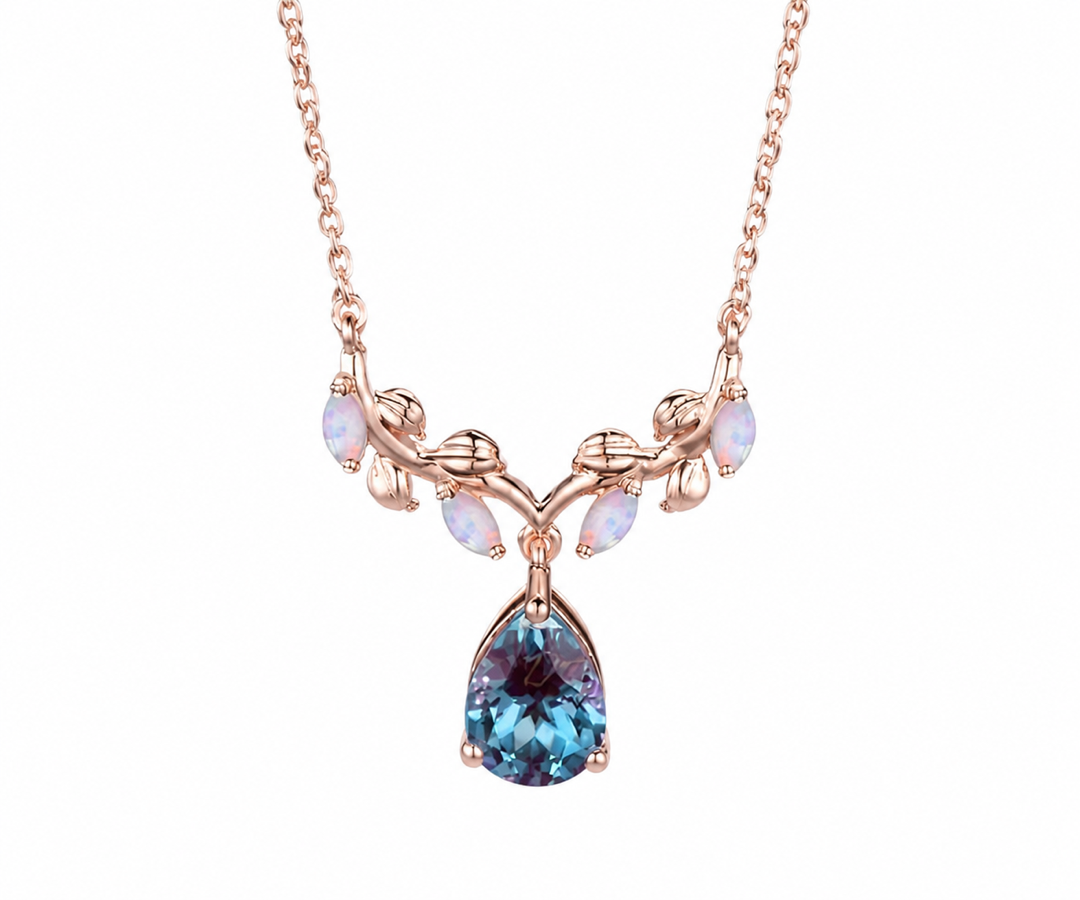 Whispervow Unique Teardrop Alexandrite Necklace Nature Inspired Leaf Necklace Marquise Moonstone Wedding Necklace Branch Pendant product view 3 of 4