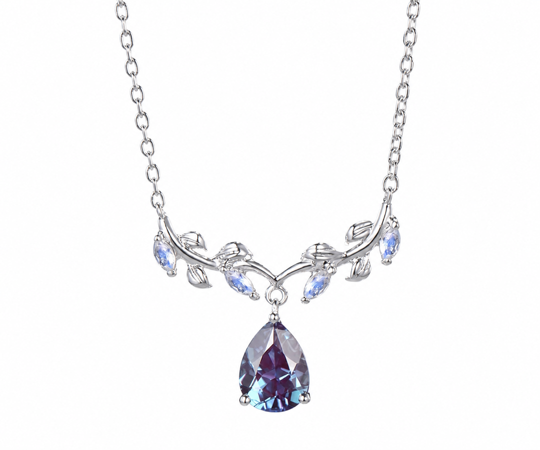 Whispervow Unique Teardrop Alexandrite Necklace Nature Inspired Leaf Necklace Marquise Moonstone Wedding Necklace Branch Pendant product view 4 of 4