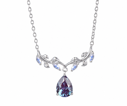 Whispervow Unique Teardrop Alexandrite Necklace Nature Inspired Leaf Necklace Marquise Moonstone Wedding Necklace Branch Pendant product view 4 of 4
