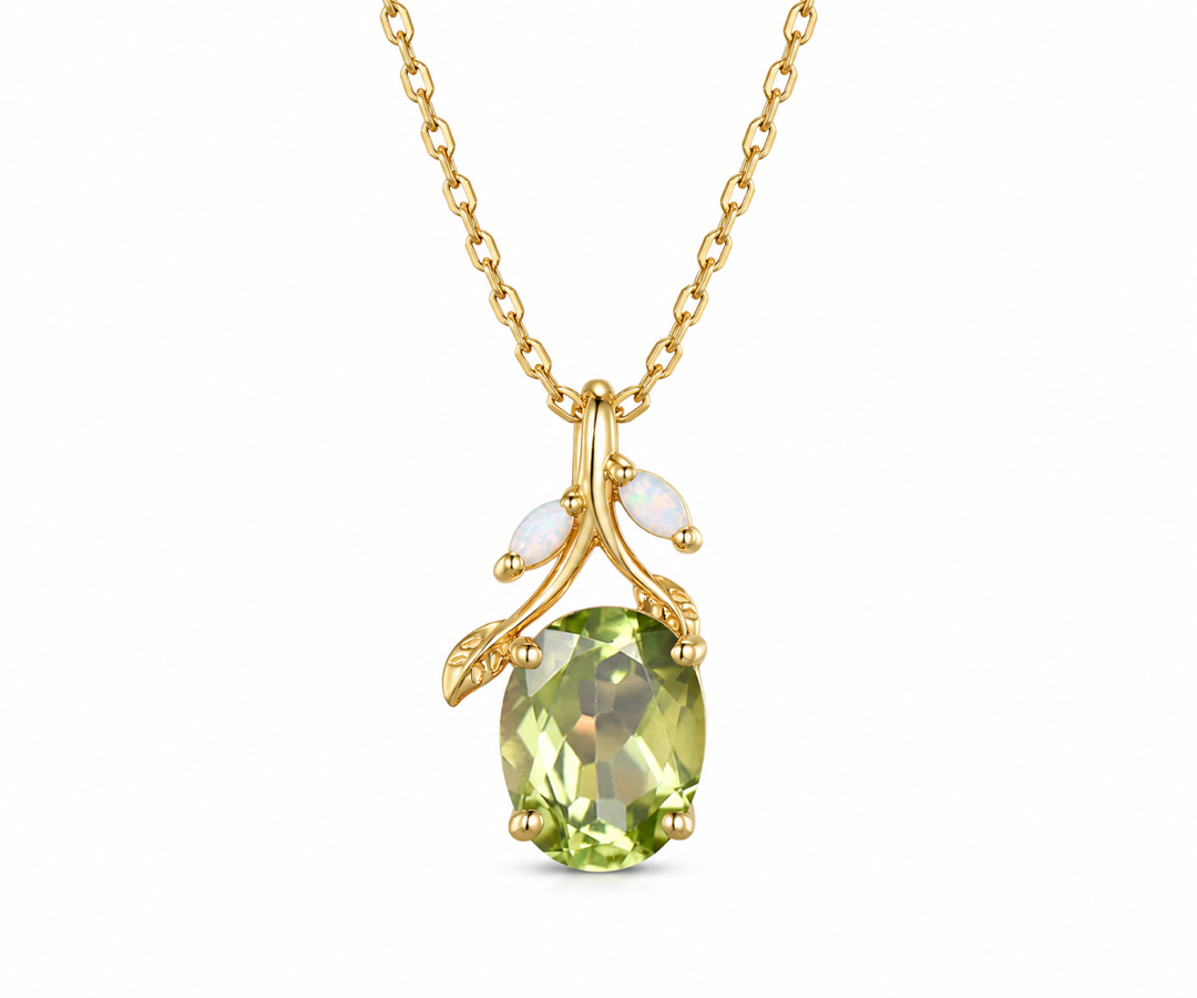 Whispervow Vintage 2ct Oval Cut Natural Peridot Pendant Necklace Peridot Opal Leaf Branch Twig Necklace product view 2 of 4