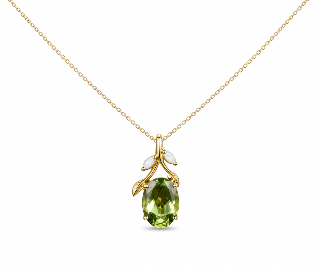 Whispervow Vintage 2ct Oval Cut Natural Peridot Pendant Necklace Peridot Opal Leaf Branch Twig Necklace product view 3 of 4