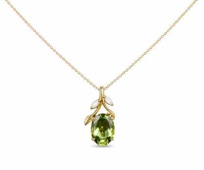 Whispervow Vintage 2ct Oval Cut Natural Peridot Pendant Necklace Peridot Opal Leaf Branch Twig Necklace product view 3 of 4