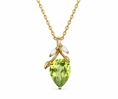 Whispervow Vintage 2ct Oval Cut Natural Peridot Pendant Necklace Peridot Opal Leaf Branch Twig Necklace product view 4 of 4