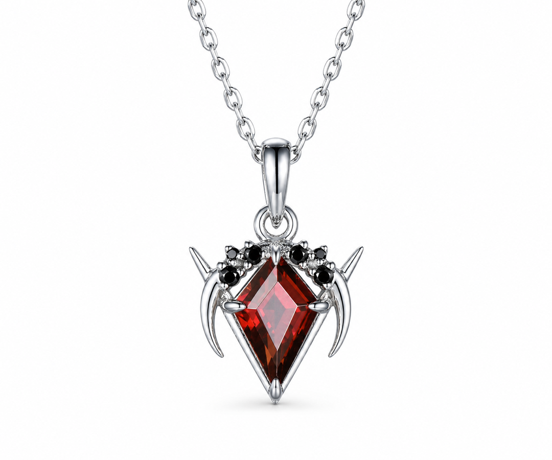 Whispervow Vintage kite cut red garnet necklace moon cluster black diamond unique Pendant women anniversary product view 1 of 3