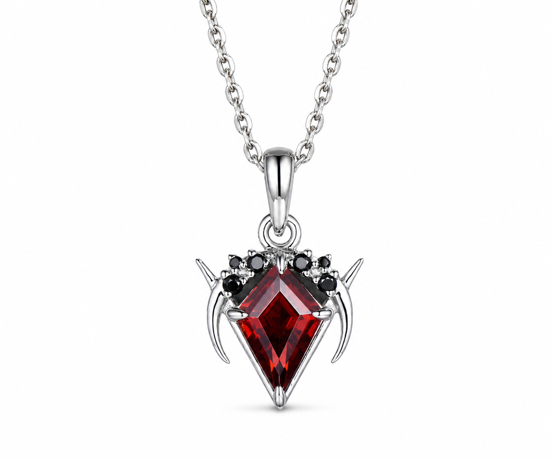 Whispervow Vintage kite cut red garnet necklace moon cluster black diamond unique Pendant women anniversary product view 2 of 3