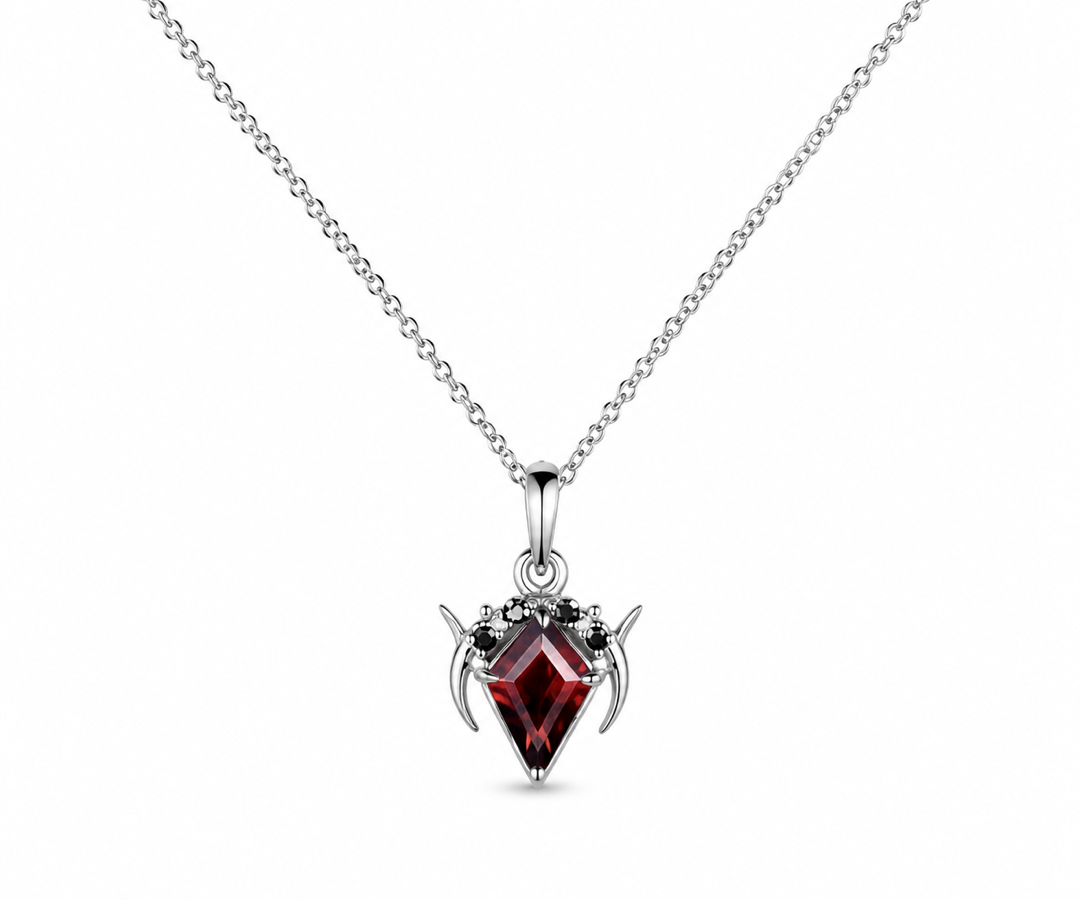 Whispervow Vintage kite cut red garnet necklace moon cluster black diamond unique Pendant women anniversary product view 3 of 3