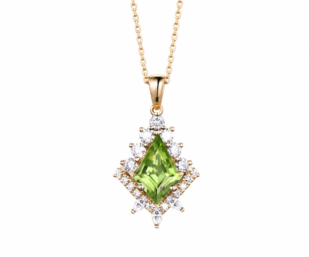 Whispervow Vintage kite natural peridot necklace unique halo diamond pendant for women her art deco product view 1 of 3