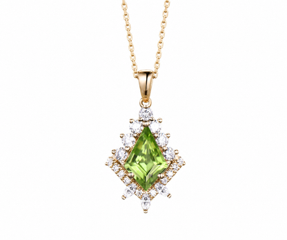 Whispervow Vintage kite natural peridot necklace unique halo diamond pendant for women her art deco product view 1 of 3
