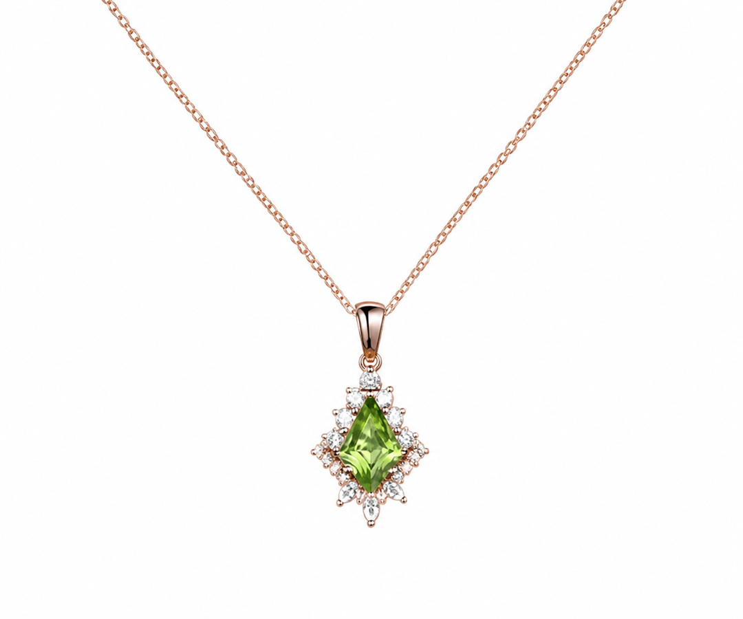 Whispervow Vintage kite natural peridot necklace unique halo diamond pendant for women her art deco product view 2 of 3
