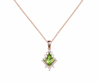 Whispervow Vintage kite natural peridot necklace unique halo diamond pendant for women her art deco product view 2 of 3